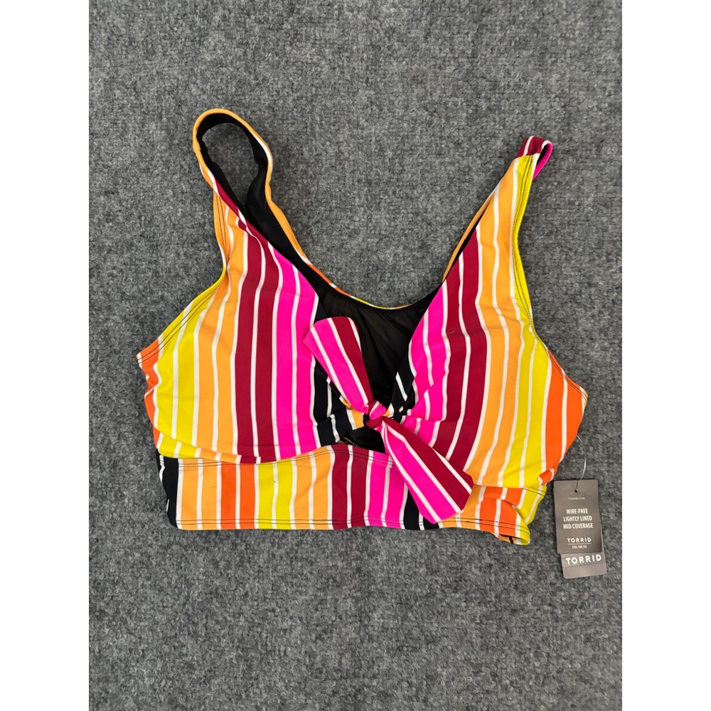 Torrid Bright Stripe Tie Front Bikini Top Women's Size 00 M/L Lightly Lined NWT